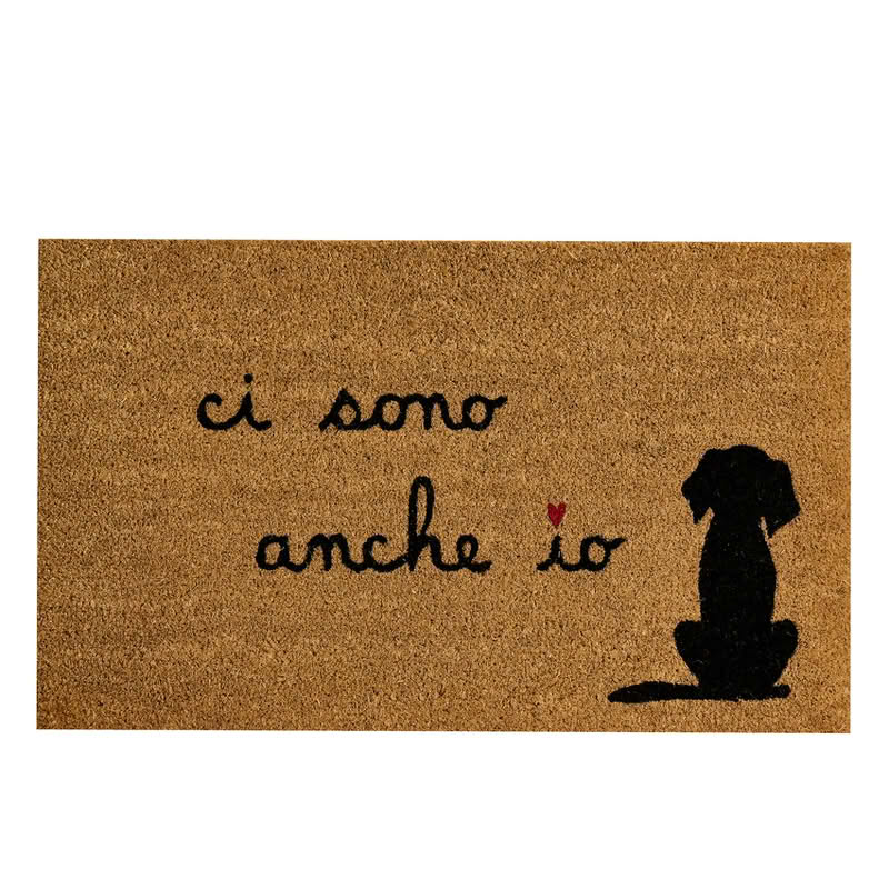 Zerbino in cocco decorato con cane seduto e scritta “Ci sono anch'io”